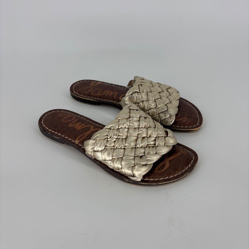 Sam Edelman Griffin Woven Slide Sandals Gold Women Size 7.5 Flat Casual Summer
